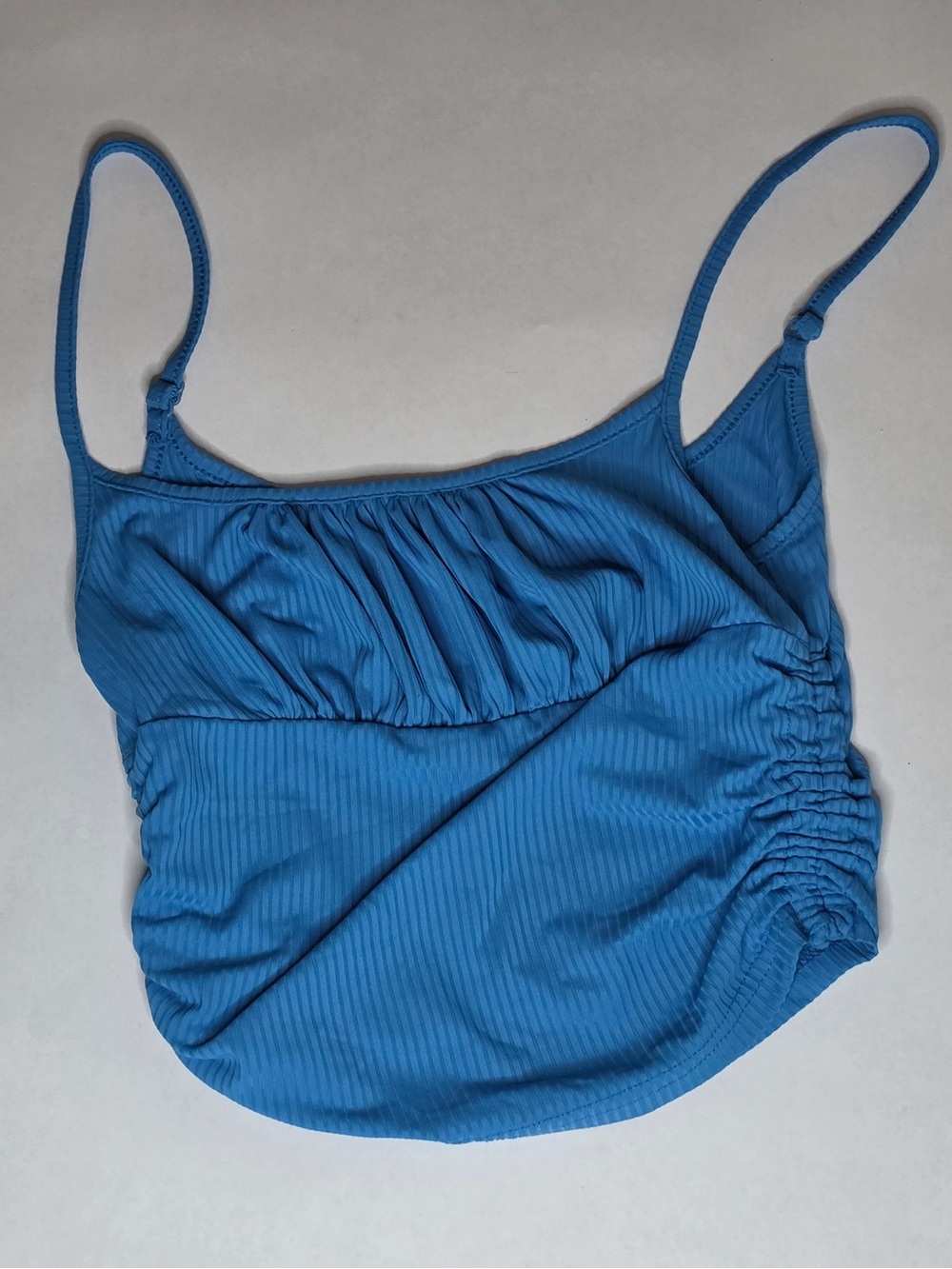 SHEIN Blue Ribbed One-Piece Swim Top with Ruched Side